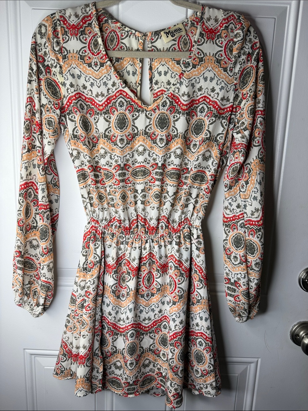 Show Me Your MuMu White Floral Medallion Long Sleeve Mini Dress